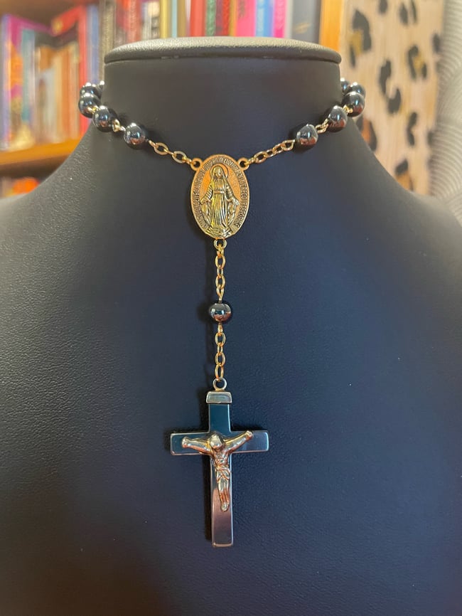 Traditional Car Rosary - Gold Tone and Hematite