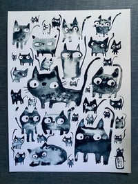 Image 2 of Cat Friends A Fine Art Print 9” x 12” 