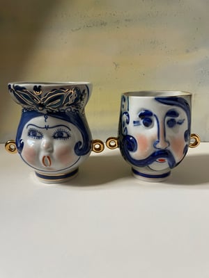 Image of Rare USSR porcelain double faced Odarka & Karas Cups 