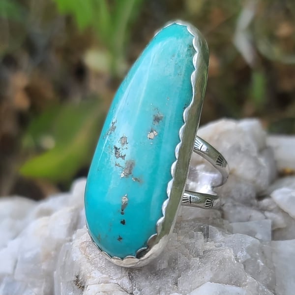 Image of XL Campitos Turquoise Handmade Sterling Silver Statement Ring 