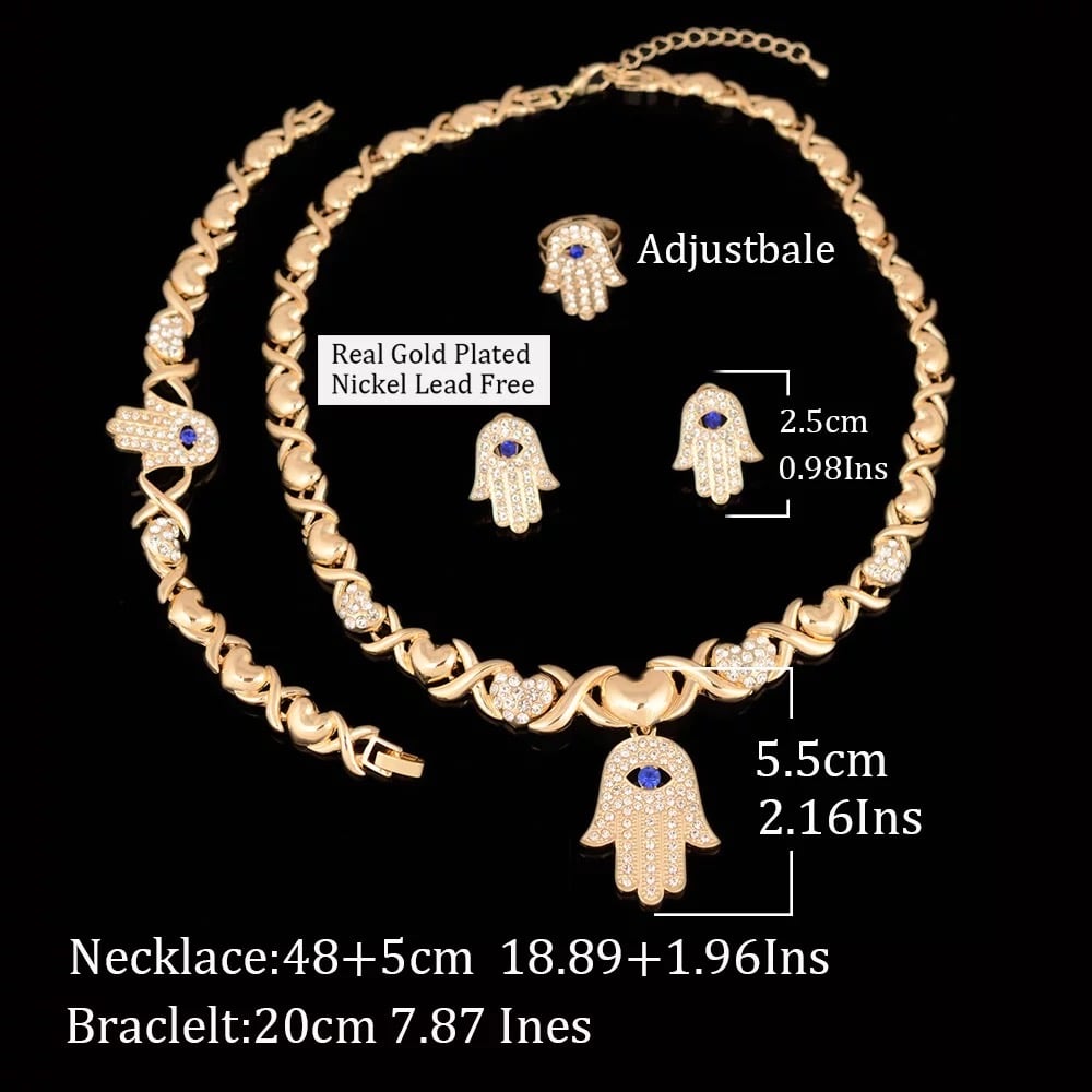 Image of Newest Hot Sale Luck Evil Blue Eyes Xo Cuban Link High Quality Brazillian 18K Gold For Women