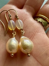 Image 5 of AAA nucleated pearl and Ethiopian opal earrings
