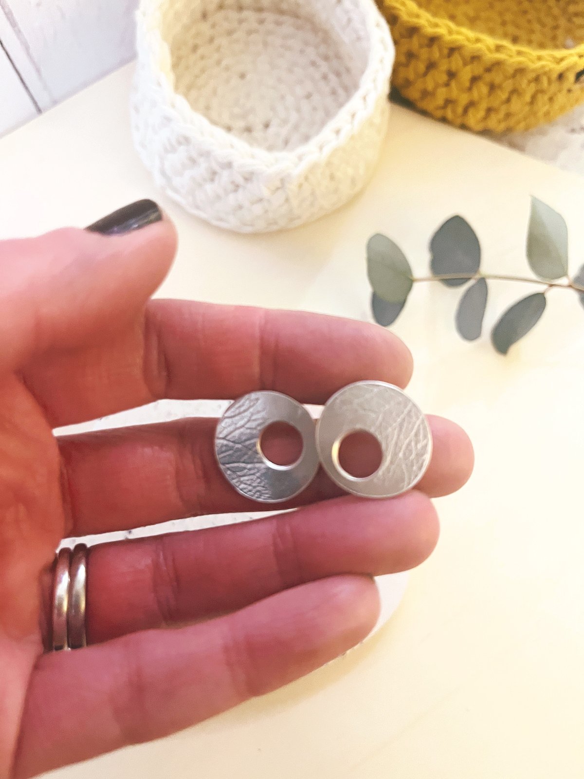 Image of Recycled sterling silver large oval earrings