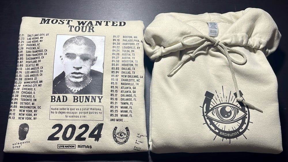 Image of MOST WANTED TOUR HOODIE TAN & BLACK