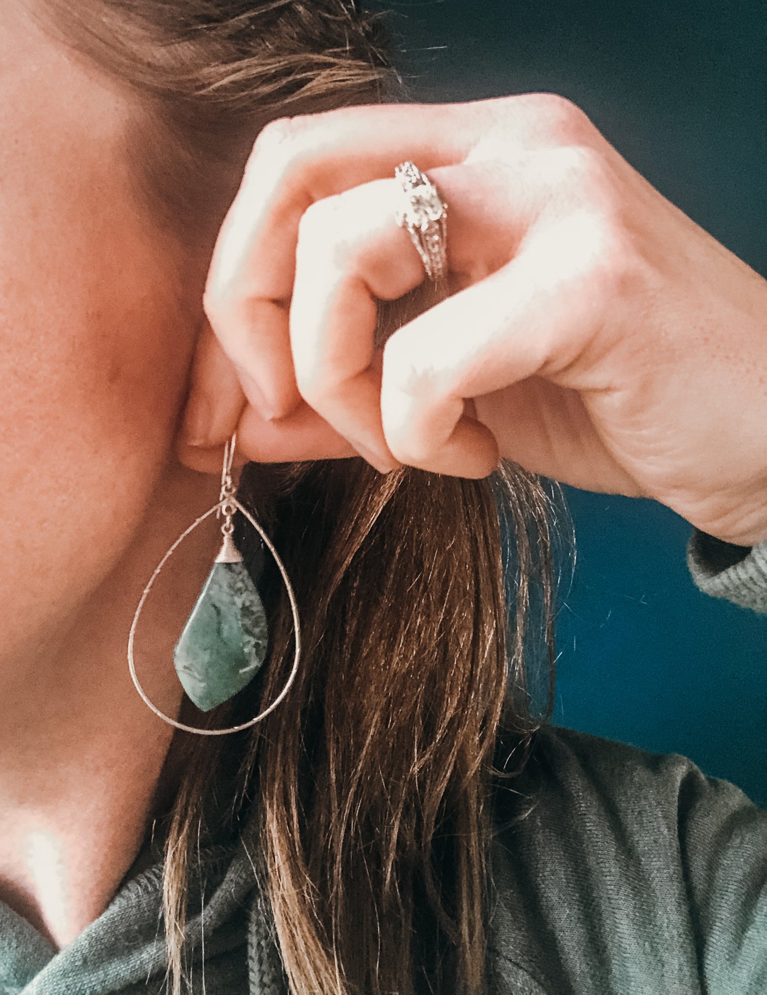 Image of One of a Kind Green Chalcedony Teardrop Hoops