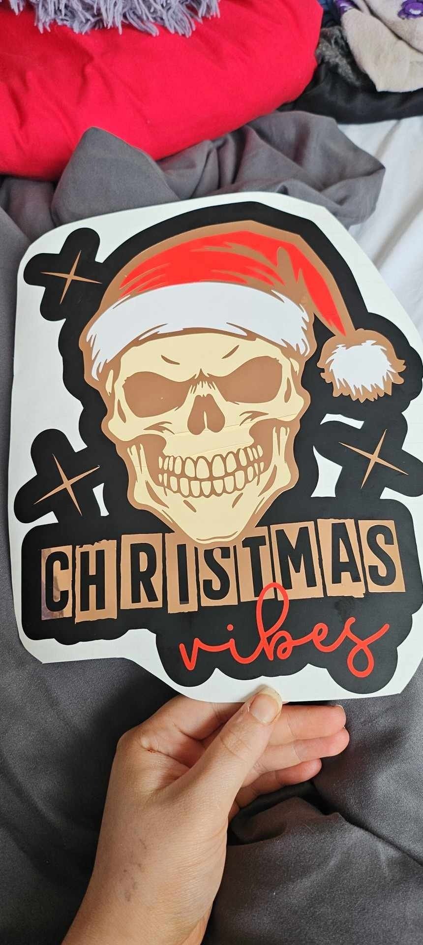 Image of Skull Christmas Vibes Vinyl Sticker