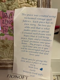 Image 2 of Vintage Frame with Quilted fabrics that tell a story .   Scraps 