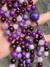 Mixed Purple Gemstone Mala, Gem Lepidolite Amethyst Charoite Phosphosiderite Kunzite Purple Garnet