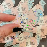 Image 5 of Pronoun Pigeon Glitter Vinyl Waterproof 3” LGBTQ2S Transgender Sticker