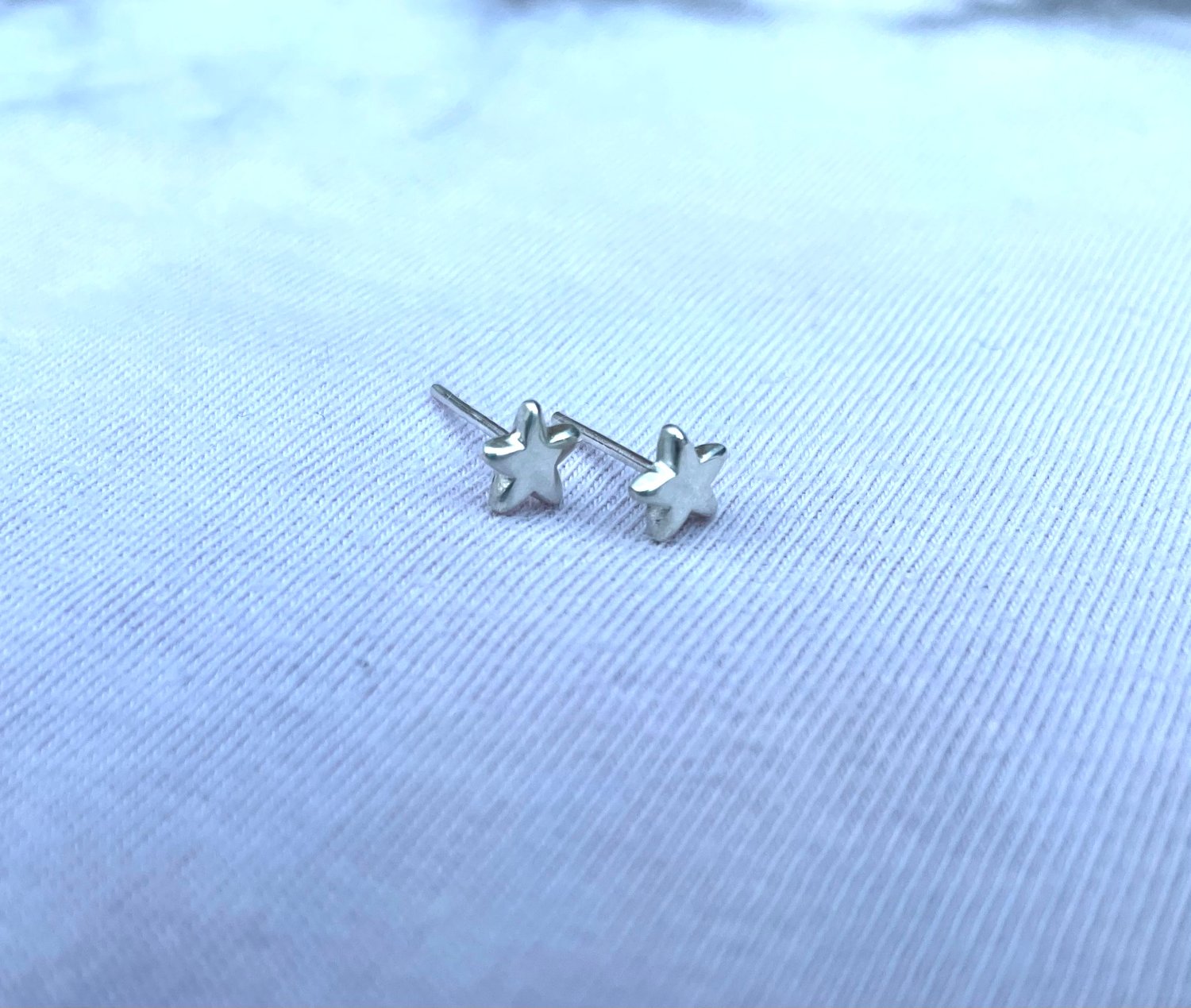 Image of Handmade sterling silver star stud earrings. Tiny star studs 925 silver.