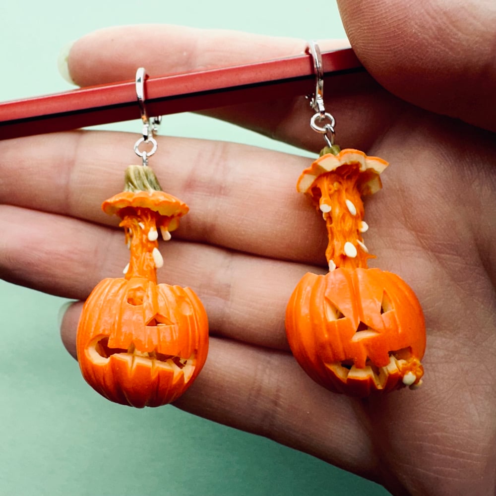 Image of Exploding Head Pumpkin w/ 1 Barfing EARRINGS