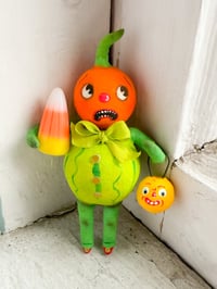 Frightened Veggie Goblin with Jack O' Lantern and Candy Corn III