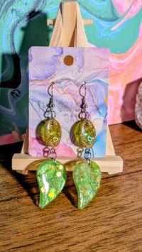 Image 2 of Island Leaf Dangles in Ganja Green and Gold