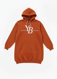 Image 5 of YB Burnt Orange Long Loose Fit Hoodie Dress