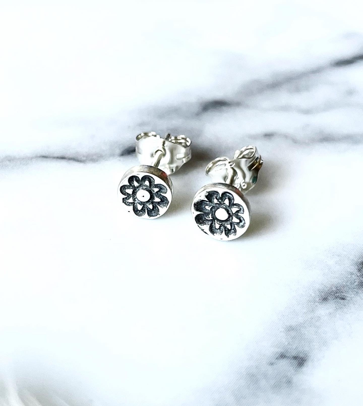 Image of Handmade Sterling Silver Flower Studs 925