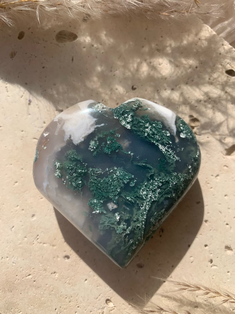 Image of Moss Agate Heart Carvings (lge)