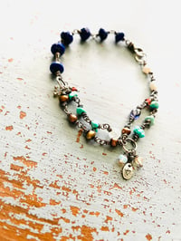 Image 2 of lapis lazuli turquoise and gemstone charm bracelet 