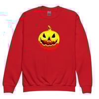 Image 11 of Youth Crewneck Sweatshirt - Jack O Lantern Vintage Red-Yellow
