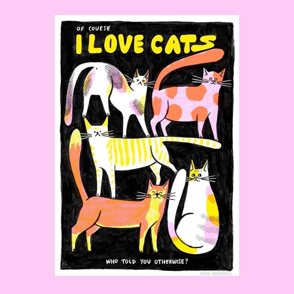 Image of NEW!💘 I love cats Riso Print
