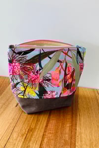 Image 1 of Fabric Zipper Pouch - Pink/Yellow/Blue Australian Flora