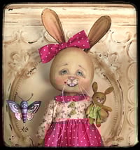 Image 4 of Bunny Rabbit and baby with butterfly folk art doll Easter Spring