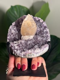Image 2 of AMETHYST X CALCITE ON STAND -URUGUAY-