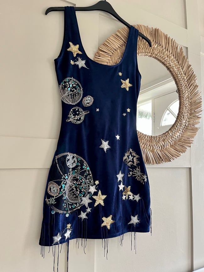 Celestial tassel Handmade Navy Velvet Dress | ECcentric Clothing Celestial tassel Handmade Navy Velvet Dress | ECcentric Clothing