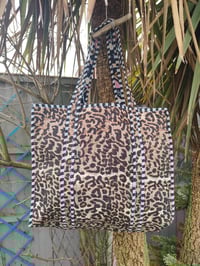 Image 1 of Wanderlust- quilted cotton block print tote - reversible