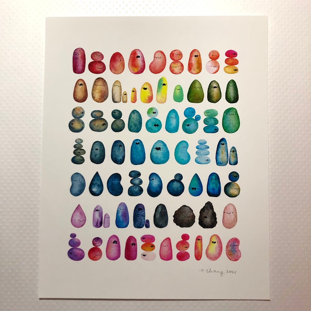 Image of rainbow of lumpy friends print