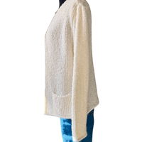 Image 2 of Vintage Cream Fuzzy Knit Button Front Cardigan with Pockets- Small