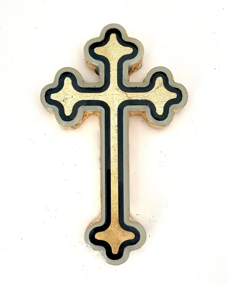 Image of Floral Cross Small Black/Gold/White 