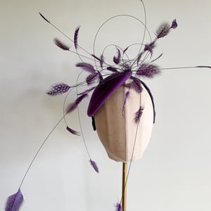 Image of Violet felt button w floating feathers 