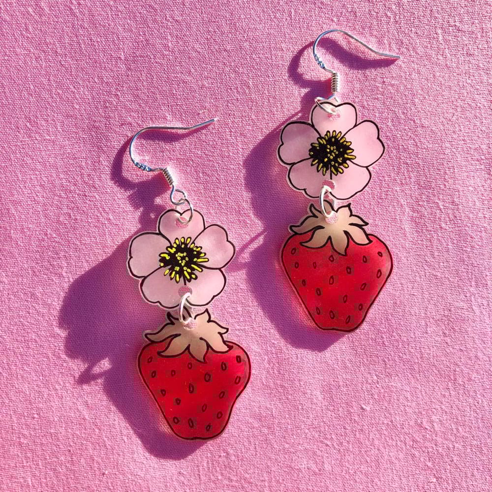 Image of strawberry flower earrings