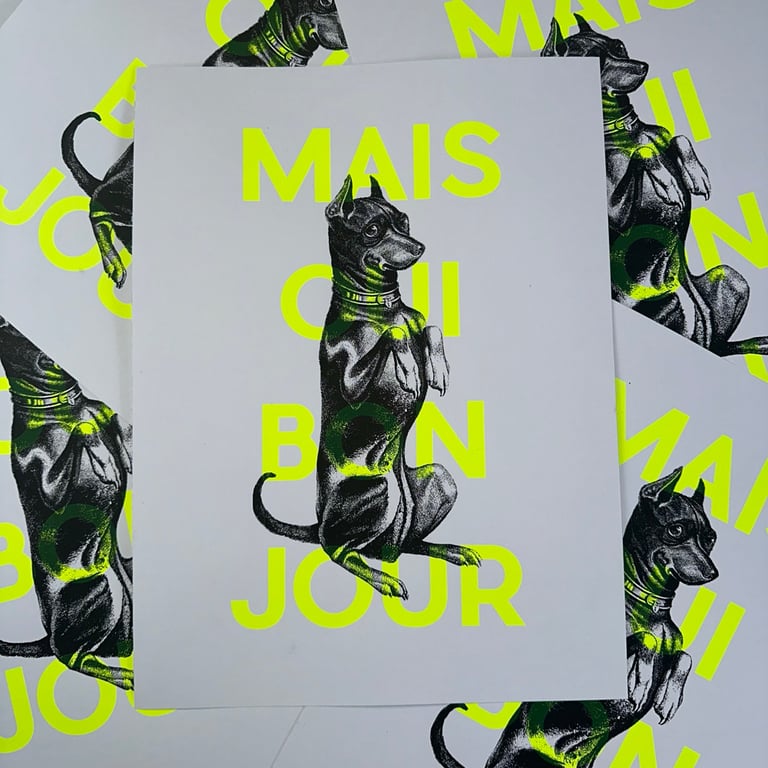 Affiche « MAIS OUI BONJOUR » version chien chien