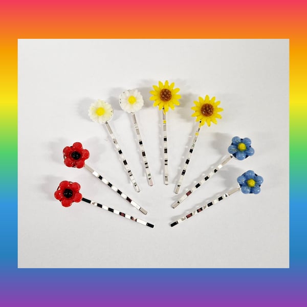 Image of Fused Glass Flower Hair Grips