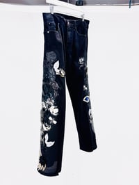 Image 2 of Flower Patchwork Denim Pants (Black)