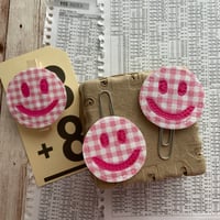 Image 1 of “Pink Smiley” Quilted Planner Clip OR Clothes Pin Clip