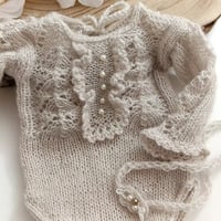 Image 2 of Newborn girls knitted set - Sandy  | warm gray