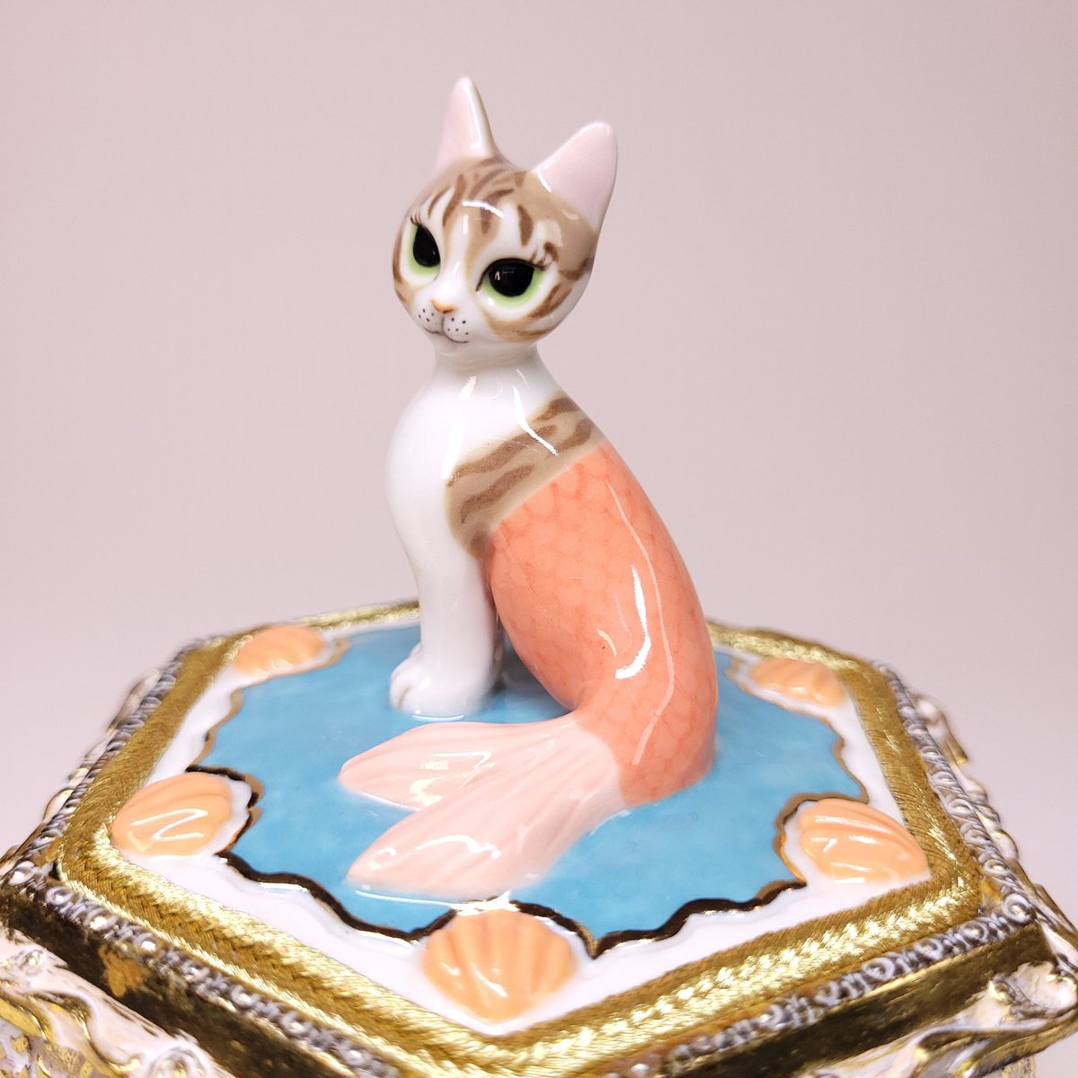 Image of Porcelain Brown Tabby Purrmaid Large Trinket Box