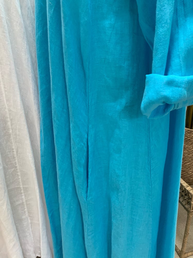 Image of Robe En Lin Alizé  Turquoise Longue