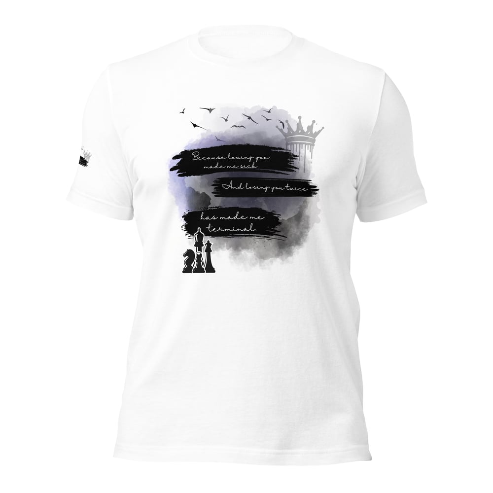 Image of Officially licensed Unisex t-shirt Tobias loving you made me sick front, back and sleeve details