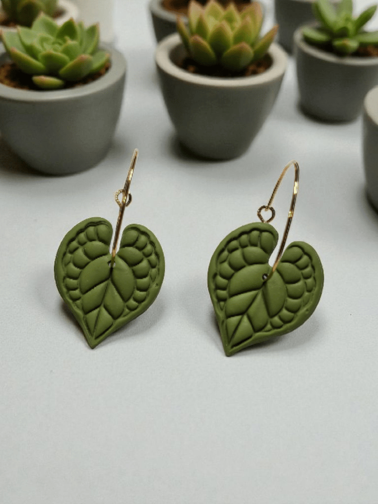 Image of Anthurium Leaf Hoop Earrings - Heart Shaped Plant Jewelry