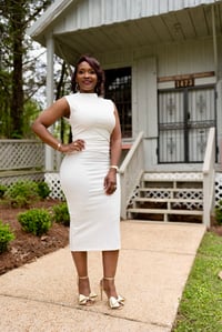 Image 3 of Mock Neck, Midi Dress w/back split