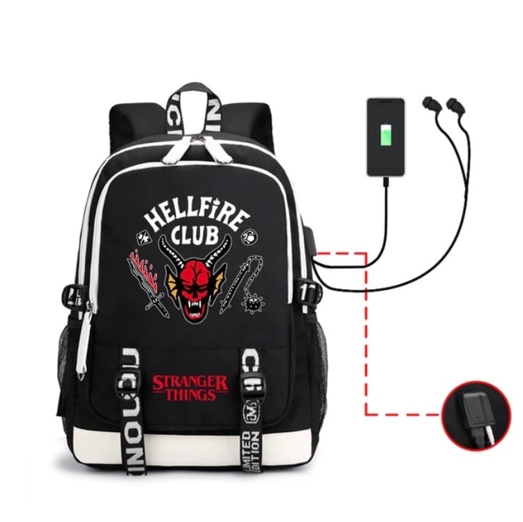 Image of Stranger Things “Hellfire Club” luminous USB charge backpack