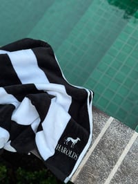 Image 2 of Harolds Signature Pool Towel - Black & White Stripe
