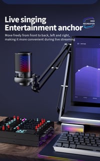 Image 5 of USB Condenser Microphone RGB Esports Game Call Recording Condenser Mic with Metal Boom Stand Desktop