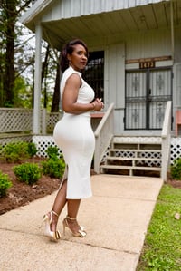 Image 4 of Mock Neck, Midi Dress w/back split