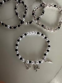 Image 6 of Black, White and Silver Tumbler Bracelet Stack