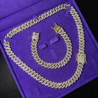 Image 2 of Top Quality! Iced Cuban Link Chain & Bracelet Set
