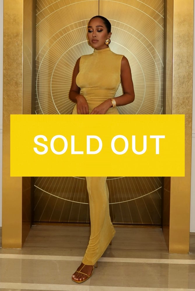 Image of MUSTARD MOCK NECK RUCHED MAXI DRESS (XS)